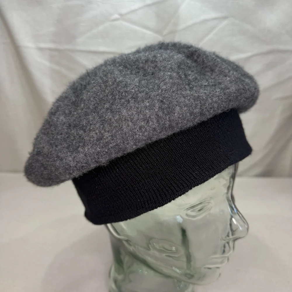Charcoal Gray and Black Wool Beret Hat